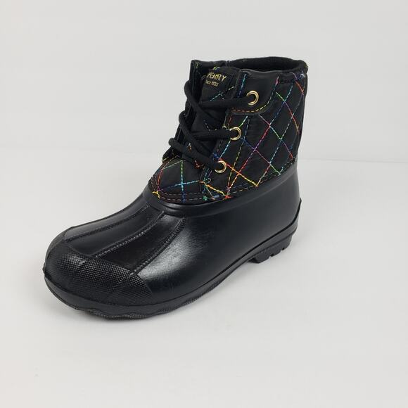 Sperry Port Rainbow Toddler Girls Size 12 Black Quilted Casual Duck Rain Boots - Picture 2 of 11
